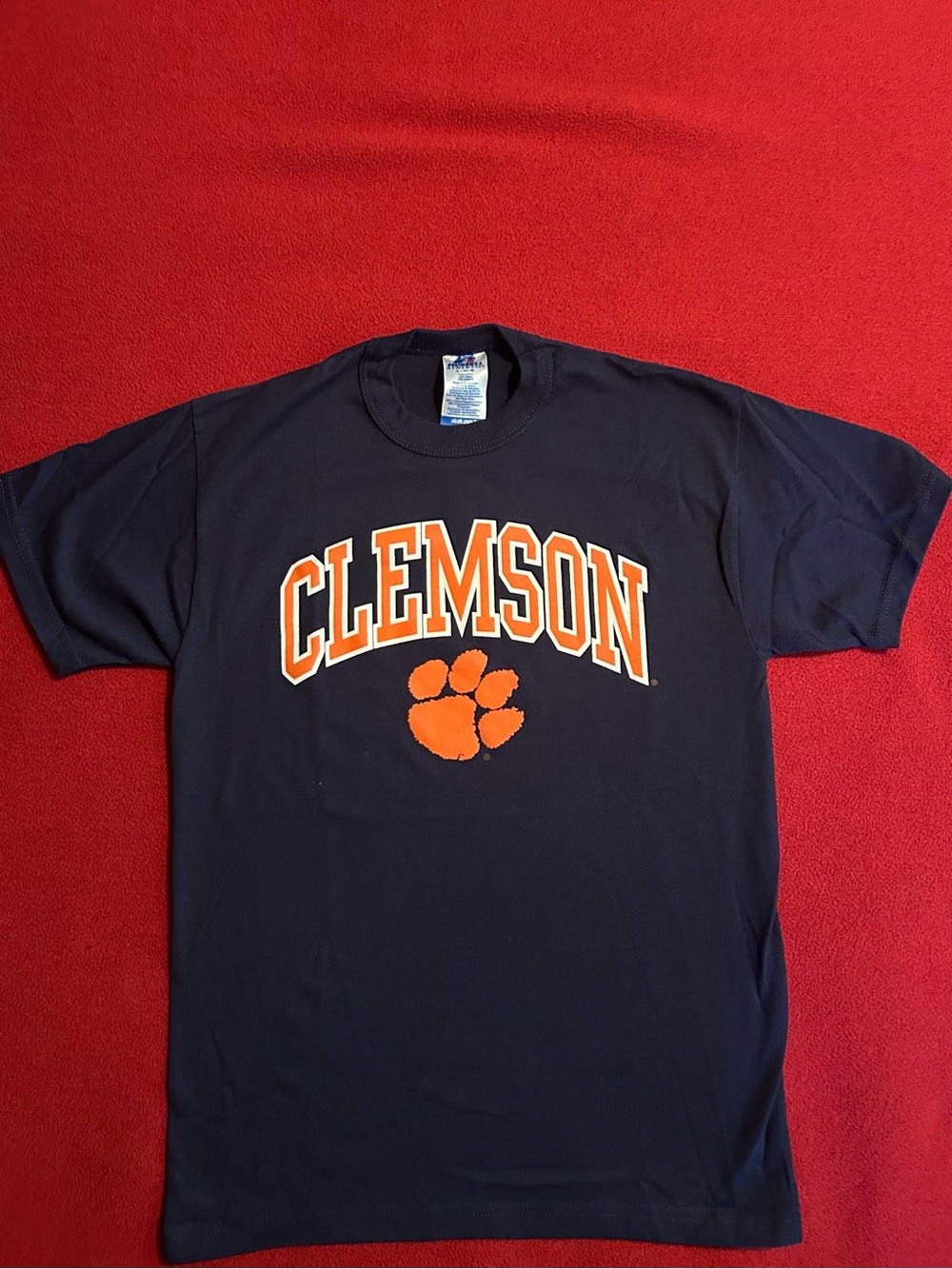 Russell Athletic Navy T-Shirt with Orange Clemson Logo